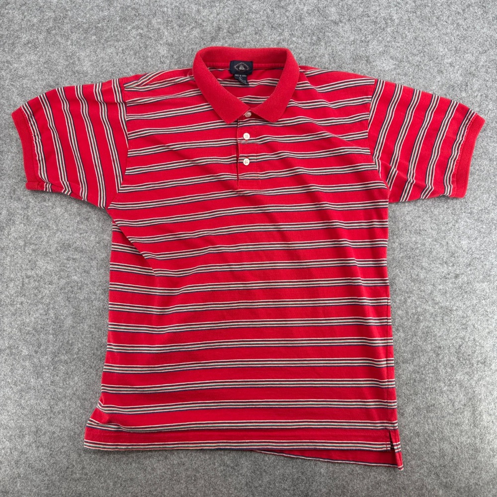 Boston Clipper Polo Shirt Mens Large Red Striped Short Sleeve Cotton SKU 605